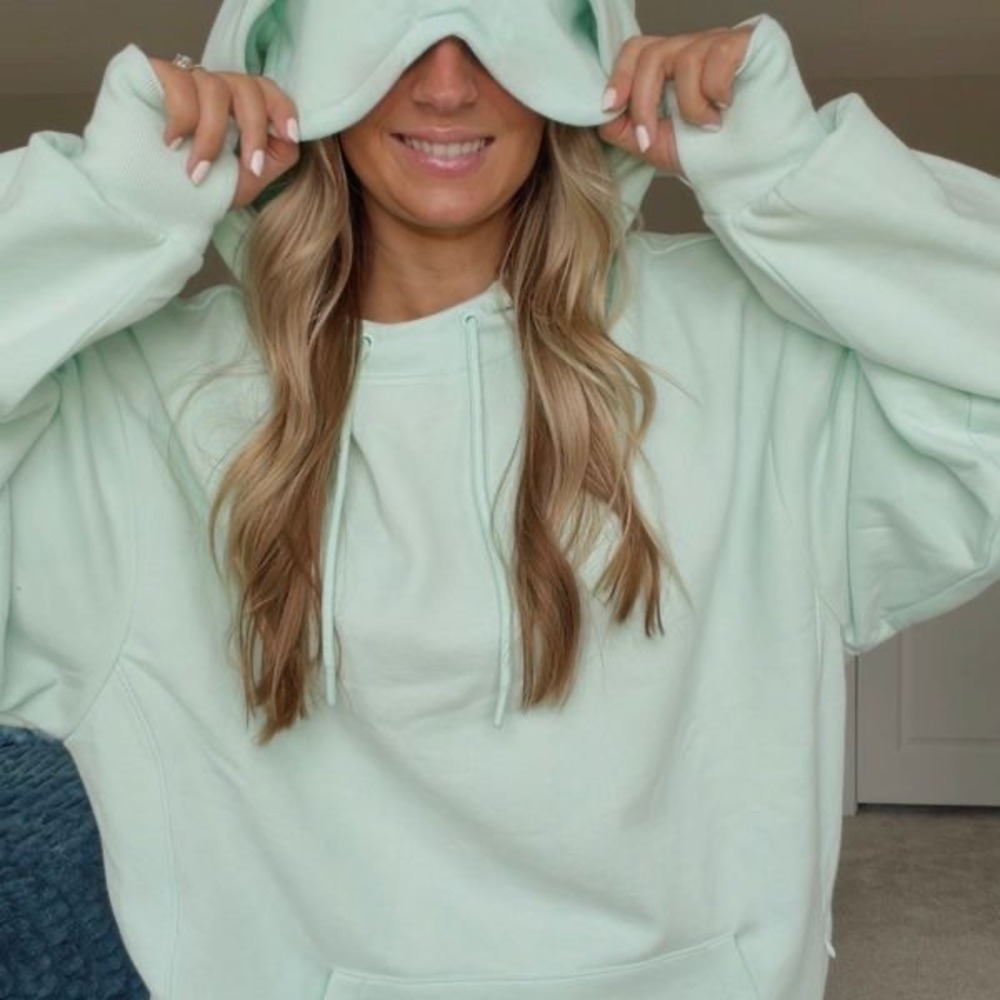 Comfrt Cloud Hoodie Unisex Medium Mint Green Oversized Travel Eye Mask Pockets